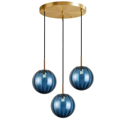 LFsem Nordic 3-Lights Pendelleuchte Ø15cm Glaskugel-Deckenleuchte Moderne einfache Hängelampe E14 Loft Kronleuchter Dekoration Beleuchtungskörper (Blau)