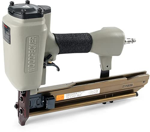 Woodpecker N838H Grapadora neumática de calibre 16 con seguridad, corona de 7/16 pulgadas, grapas de 3/4 a 1-1/2 de longitud, pistola de grapas de alambre pesado para muebles y carpintería