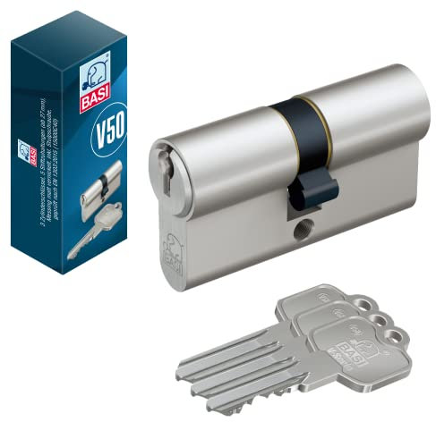 BASI | V50 Profil-Kurzzylinder 22/22 mm | Verschiedenschließend | Profilzylinder | Türzylinder Schließzylinder für Hauseingangstüren Wohneingangstüren | Zylinderschloss mit 3 Schlüsseln