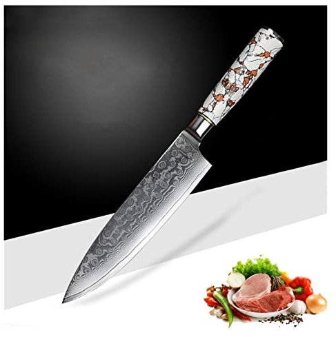 Couteau de maille de cuisine de Damas Cuisine professionnelle de 8 pouces Couteau de table japonaise en céramique poignée d'incrustation de la poignée de coupe du couteau unique cadeau unique couteau