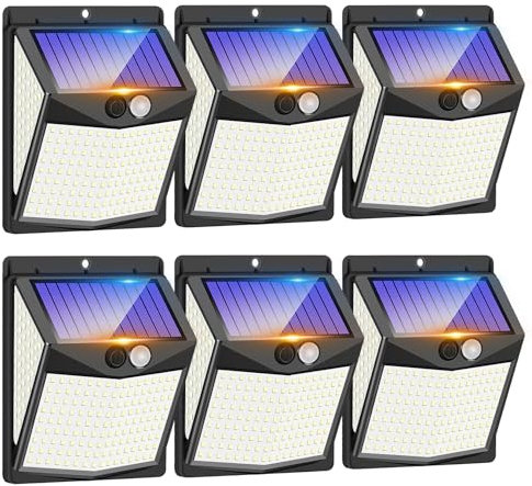 Seklin 6 Pack Outdoor Solar Lights, 238 LED Solar Security Lights and 3 Modes Motion Sensor 270° Wide Angle Solar Powered Lights IP65 Waterproof Solar Wall Light for Front Door, Yard, Garage, Garden