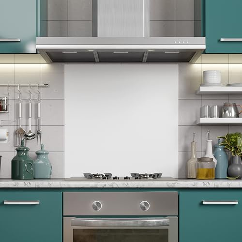 BELOFAY 6mm Tempered Glass Splashback for Kitchen, Toughened Glass Heat Resistant Splashbacks for Cookers (60X70, White)