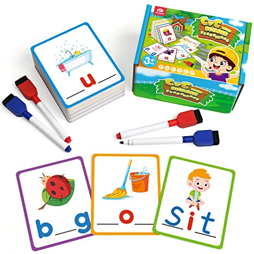 Coogam Kurze Vokale Rechtschreibung Flashcards, Lernen zu schreiben CVC Sight Words Farbe Muster Handschrift Karten Feinmotorik Montessori Lernspielzeug für Kinder 3 4 5 Jahre alt