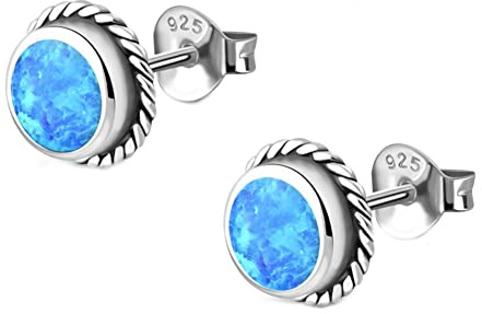 CHICNET Ohrstecker 925 Sterling Silber Seilrand Stein Muschel rund oxidiert Bernstein Perlmutt Abalone Onyx Opal Damen Herren Ohrringe Silberohrstecker Ohr Schmuck Opal