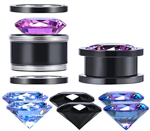 COOEAR DIY Messgeräte für Ohren, Edelstahl Schraube zurück Tunnel Ohrringe, Mix Crystal Gem Farbe Plugs Expander.
