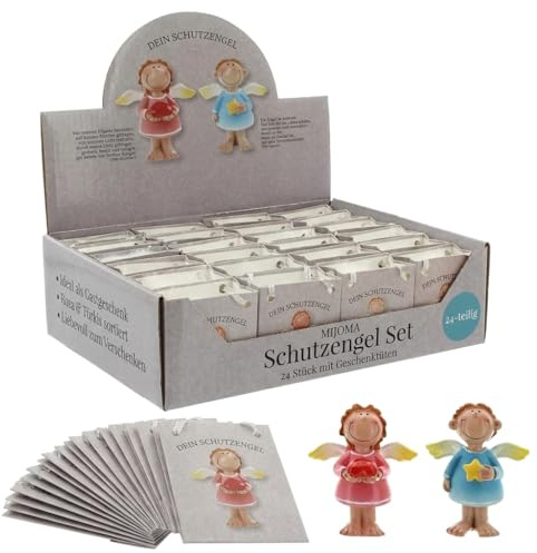 MIJOMA Schutzengel Rosa-Türkis, 24er Set in Tütchen | Handbemalt, einzeln in Geschenktüte, für Hochzeit, Gastgeschenk, Feiern, Danksagungen & Abschiede