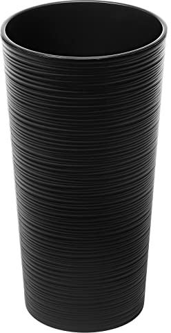 Tymar Pot de fleurs avec insert, pot de fleurs en plastique, cache-pot, jardinière, grand, forme ronde, aspect ciseau, pour intérieur et extérieur, jardin, balcon, terrasse, maison (Noir brillant, ø