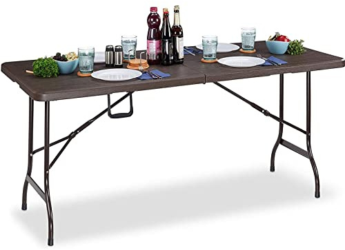 Gr8 Garden Foldable 6ft Heavy Duty Brown Wooden Effect Design Folding Catering Camping Trestle Picnic Bbq Party Patio Dining Table