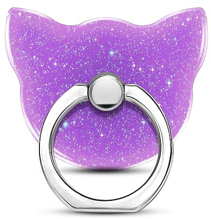 TACOMEGE Bling Glitter Phone Grip, Cat Cell Phone Ring Holder Stand Purple for Women Girls, Compatible with Smartphone, Tablet, E-Reader, Etc (PU)