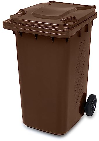 Bidone Pattumiera Contenitore per Spazzatura Rifiuti Organici | PN-EN 840 | 240 Litri | con Ruote | Sistema di Aggancio per Prelievo Meccanico | Sistema di Ventilazione | in Plastica | Colore Marrone