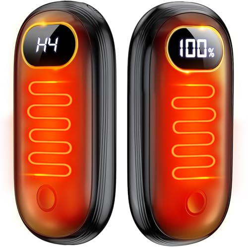 Handwärmer – 14000 mAh Handwärmer, wiederaufladbar, 2 Stück, mit LED-Display und LED-Licht, 36 Stunden Wärme, 4 Stufen Wärme bis zu 55 °C, tragbare elektrische Handwärmer, wiederverwendbare Powerbank