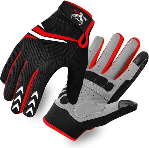 BEAST RAGE Guantes de Ciclismo de Dedos Enteros con Acolchado para Hombres Mujeres, Antideslizantes, amortiguadores, Transpirables, táctiles Guantes de Ciclismo de montaña para BMX (Rojo, XL)
