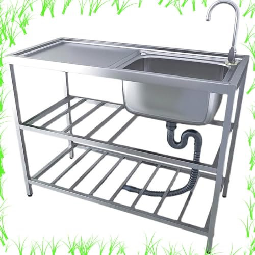 NILZA Évier Cuisine 1 Bac Évier Commercial Autoportant, Évier De Jardin Évier INOX, Evier Utilitaire 60 90cm Evier Exterieur pour Restaurant, Garage, Salle De Bain (Color : Cold+Hot, Size : 60cm(24i