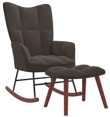 CIADAZ Schaukelstuhl mit Hocker, Sessel Wohnzimmer, Schaukelsessel, Stillsessel, Schwingsessel, Tv Sessel, Ohrensessel, Relaxsessel, Rocking Chair, Dunkelgrau Samt