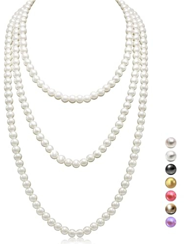 Genkigold långt pärlhalsband för kvinnor 1920-tal – Paris – lyxiga 8 mm pärlhalsband med tidlös elegans – naturliga odlade pärlor – längd 150 cm/180 cm – passar för alla speciella tillfällen, 180cm