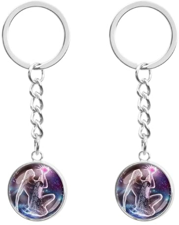 LT Easiyl 2pcs Zodiac Nightlight Keychains 12 Constellations Luminous Keychain Nightlight Keyring Luminous Glass Sphere Constellation Key Chain for Men Women, Aquarius