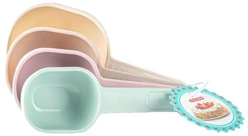 PlasticForte Juego de 4 tazas medidoras de plástico de 17 x 8,5 x 6,2 cm, 60/80/120/240 ml, colores surtidos