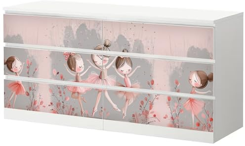 Sunnywall® Möbelfolie passend für IKEA Malm Kommode Schrankfolie Aufkleber mit Ballerinas modern Motiv | blasenfrei verkleben | Kinderzimmer 6er 160 cm