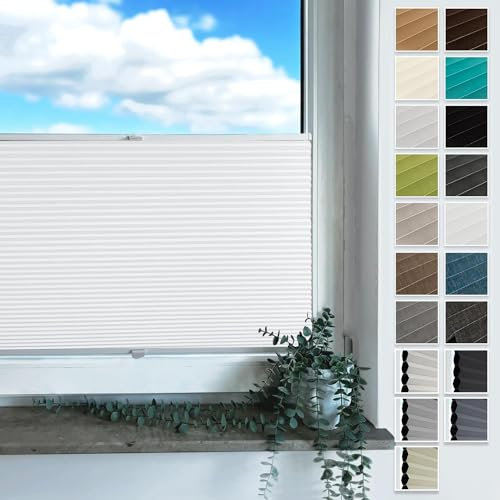 Rollmayer Plissee mit Bohren, Plisseerollo Faltrollo Sichtschutz und Sonnenschutz für Fenster und Tür (Waben Weiß,B70cm x H100cm)