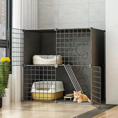 PJDDP Gabbia Multifunzionale per Gatti, Recinto Esterno con Cuccia a 3 Livelli in Filo Metallico, Staccabile, 2 Layer