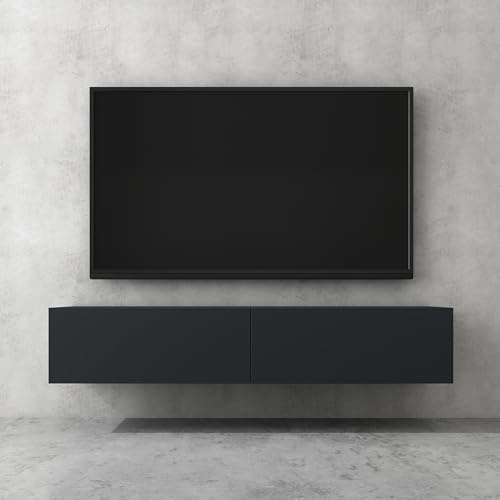doporro TV Lowboard Schrank mit Gasdruckfedern Fernsehschrank hängend | TV Board mit Klapptür, viel Stauraum, Wand Fernsehtisch in Matt Anthrazit, Breite: 160 cm, Fernsehschrank02