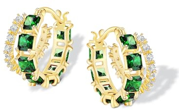 Mesovor Goldene Doppel Creolen Ohrringe für Damen, 14K Vergoldete Farbige Zirkonia Creolen Ohrringe, Gold Earrings, Schmuck Geschenke