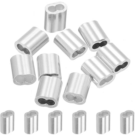 sourcing map 1/8 3mm Aluminum Crimping Loop Sleeve Double Ferrule for Wire Rope Cable Line End, Silver 10pcs
