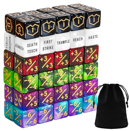 60 Stück MTG Würfelzähler, Schlüsselwort-Zähler, Lebenszähler, 1/+1 Zähler, Commander Buff Tokens, 6-seitiges Würfel-Set für MTG, TCG, Kartenspiel-Zubehör