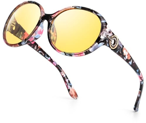 TJUTR Night Driving Glasses for Women, Polarised Anti-glare Night Vision Glasses, Yellow Oversized Night Time Driving Glasses