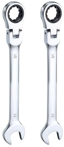 HARFINGTON 2 llaves de trinquete de cabeza flexible de 21 mm, cabeza giratoria de 180°, llaves combinadas de trinquete métricas, 72 dientes, acero al cromo vanadio, trinquete de extremo abierto para