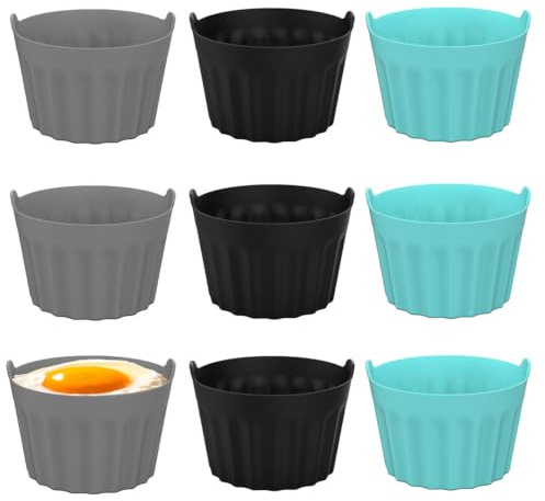 JasCherry Lot de 9 Ramequins Réutilisables en Silicone pour Friteuse à Air, Antiadhésif Plateau Moules à œufs, Moule Muffin Air Fryer