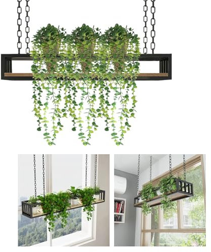 Wooden Floating Shelf Creative Ceiling Hanging Decorations for Plants and Storage (60x25x15cm)