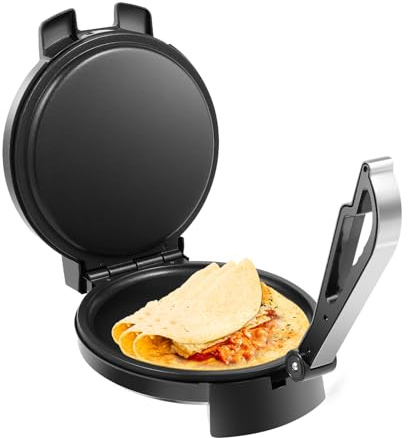 Electric Chapati Maker, 220V 1200W Non-Stick Automatic Tortilla Press Machine Adjustable Temperature Roti Maker Machine with 9'' Cooking Plate Double-Sided Heating