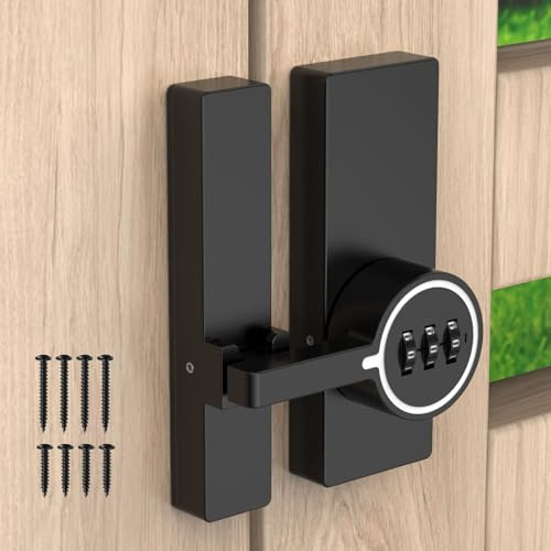 BiceNoning Password 180 Degree Barn Door Latch, Keyless Adhesive Flip Latch, 3-Digit Combination Sliding Door Lock with Glue and Screws for Cabinet, Gate, Shed, Bedroom, Closet (Luminous-1PC)