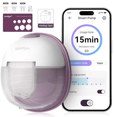 comfyer Tire-lait Électrique Main Libre Portable Avec 3 Modes et 9 Niveaux, Technologie de Chauffage, Charge Magnétique, Contrôle via Application, Aspiration de Aualité Hospitalière, 1 Pièce