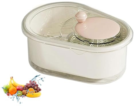 Generisch Fruchtreiniger Spinner, 2025 Tragbarer Obstwascher mit Deckel, Multifunktionale Manuelle Obst und Gemüse Waschmaschine für Küche, Obst Gemüsereiniger Schüssel für Waschen, Abtropfe (Weiß)