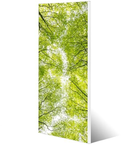 banjado® Magnettafel 30 x 75cm / Magnetwand aus Metall/Magnetpinnwand als Memoboard/Pinnwand Magnettafel Küche, Büro, Kinderzimmer inkl. 4 Magnete & Montageset - Motiv Zwischen Bäumen