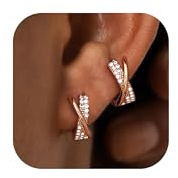 YADOCA Boucles d'Oreilles Argent 925 Femme, Créoles Argent 925 avec Zirconium Hypoallergénique Rose Or Petites Boucles d'oreilles Créoles Cadeaux pour Femmes Filles