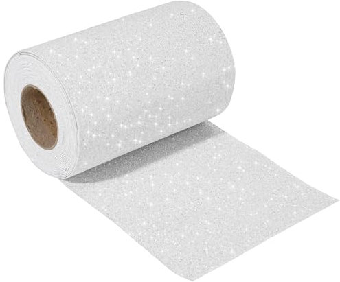 DHHOUSE Bordo per carta da parati bianco glitterato, bordo stacca e attacca, per armadi, scale, decorazione da parete (bianco, 13 x 500 cm)