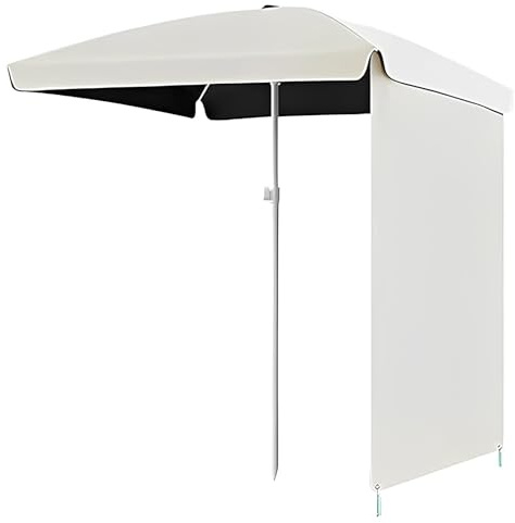 Rechteckiger Sonnenschirm 160 x 160 cm, Tragbarer Strandschirm mit Seitenwand Tragetasche, für Terrasse, Camping, Angeln und Garten(Beige)