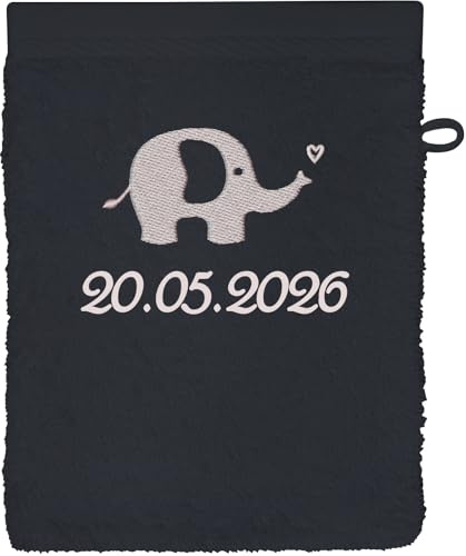 Schnoschi Waschlappen mit Namen, Text oder Motiv Bestickt, personalisiertes Handtuch, individueller Waschhandschuh, Lappen oder Gesichtstuch mit Initialen, 100% Baumwolle, 16 x 21 cm (Dunkelgrau)