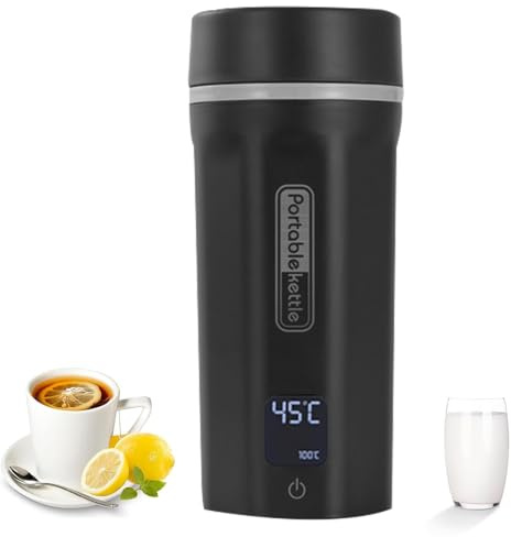Bouilloire de Voyage Portable 400W, Tasse chauffante électrique 630ML, Tasse à ébullition Rapide et à arrêt Automatique, Bouilloire en Acier Inoxydable, Bouilloire sans Fil silencieuse Black
