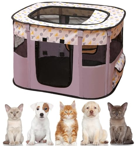 Portable Parc pour Chien, Parc Chaton Pliable 70 x 55 x 40 cm, Tente pour Chat Respirante d’Intérieur/Extérieur avec Sac de Transport