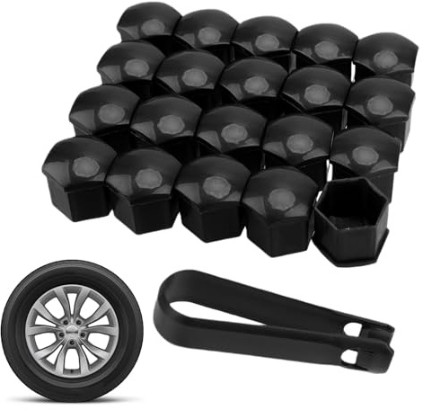 Grosion 20 PCS 21mm Car Wheel Lug Nut Covers with Removal Tool,Hexagonal Nut Covers,Universal Fit for Most Car Models,Bolt Caps Hub Screw Cover(Black)