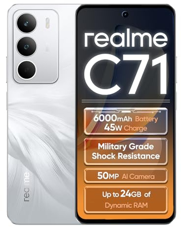 realme C71 4G Smartphone 8+256GB, Cigno Bianco, Schermo 6.67 pollici, Refresco a 120 Hz, Caricamento 45W Rapido, Batteria 6000mAh, Fotocamera de 50MP, Powerful 8 Core Processor, IP54