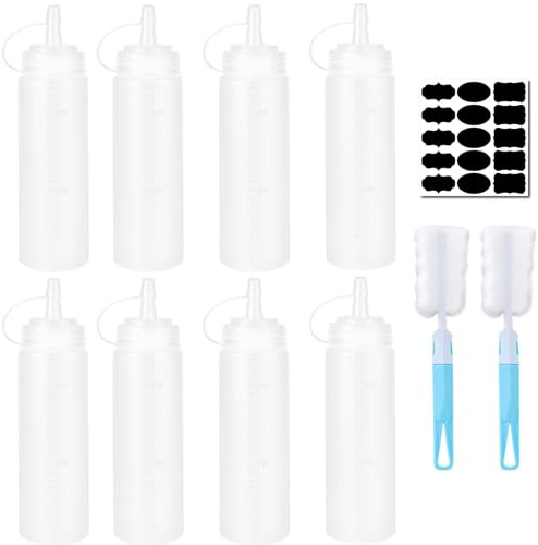 Zbssny 8 Pcs 8 oz Gewürz Squeeze Flaschen für Sauce, Kunststoff Quetschflasche, 250ml Dosierflasche Spritzflasche Ölflasche Spender für Ketchup, Heiße Soßen, Grill, Salatsaucen, Malen, Olivenöl