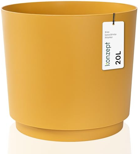 KONZEPT Blumentopf 32,5 cm - großer Übertopf aus Kunststoff für Zimmerpflanzen, modern und wetterfest, für Innen und Außen, Gelb