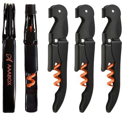 AAABOX 5 pièces Limonadier Lot,Tire Bouchon Sommelier Professionnel,Ouvre Bouteille de Vin,Couteaux en Acier Inoxydable avec DéCapsuleur et Coupe-Capsule(Orange Noir)