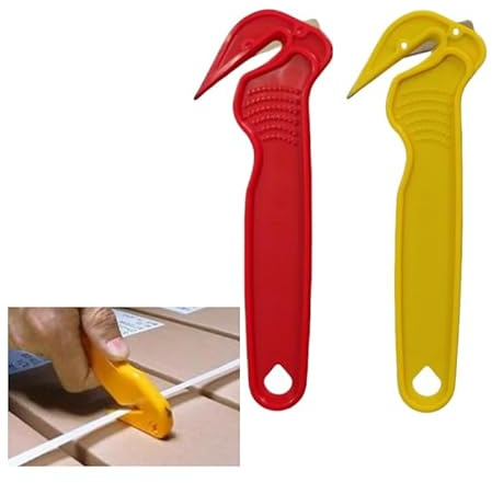 Cosbrutic Yellow & Orange Safety Knives 2 Pack - Concealed Blade Box Cutter for Cardboard, Bubble Wrap, Warehouse Work UK