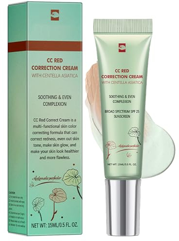 CC Red Correct Cream with Centella Asiatica & SPF 25, Anti-Redness Green Color Correcting Foundation, Lightweight Tinted Moisturiser to Refine Texture for Softer, Hydrated Skin